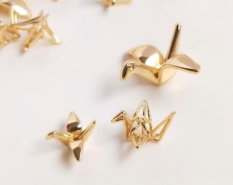 1/4/10PCS 14K Real Gold Plated origami Crane Pendant,Gold origami Crane Pendant