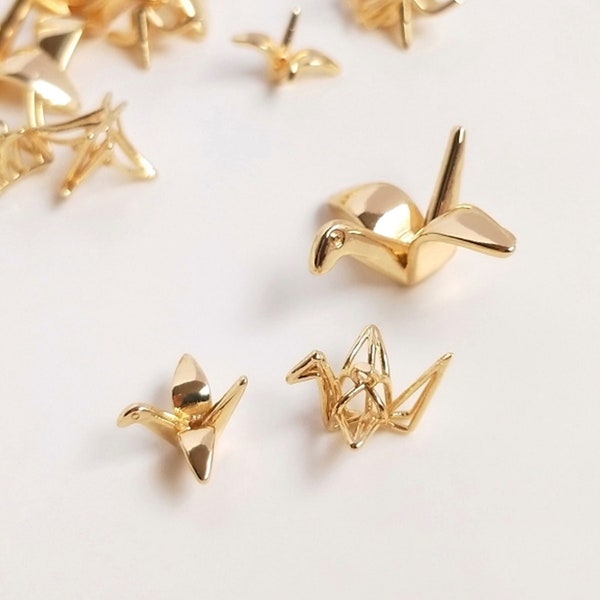 1/4/10PCS 14K Real Gold Plated origami Crane Pendant,Gold origami Crane Pendant