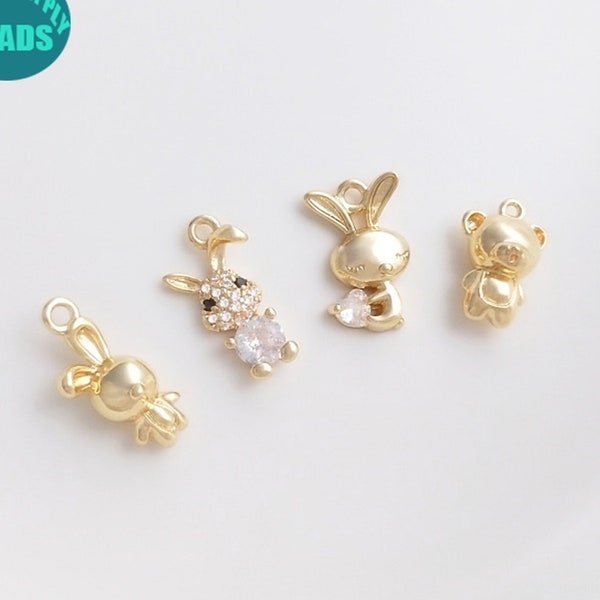 14k Gold Plated Rabbit Charm,Gold Bear Charm,Bunny Charm,Easter Charm,Necklace Pendant
