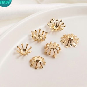 10/50/100 pièces bouchons de perles en laiton plaqué or véritable, bouchons de perles en laiton, bouchons de perles 12mm/13mm/10mm