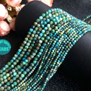 2/3/4mm Faceted Round Genuine Turquoise Beads,Faceted Turquoise Gemstone Beads,full strand