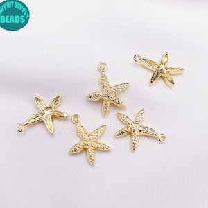 1/2/10/20pcs 14K Gold Plated Starfish charms,Tiny Starfish Pendant,Tiny Animal Charm