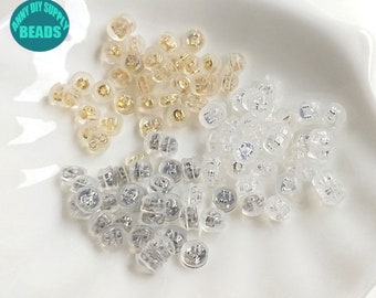 10/20/50/100pair Gold Plated Brass Silicone Ear Backs,Rubber Ear Back Stoppers, Earring backing,Earring Nuts,Wholesale Ear Backs