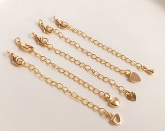 5/10/20/50PCS 14K Gold Plated Brass Extension Chain,Lobster Clasps with Extender Chain 65mm