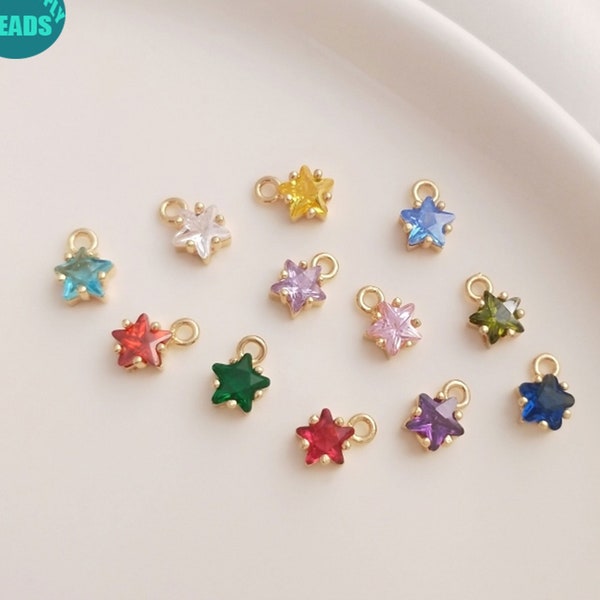 Birthstone Charm,14K Gold plated Birthstone charm,Colorful CZ Star Charm,Tiny Star Charm 5mm