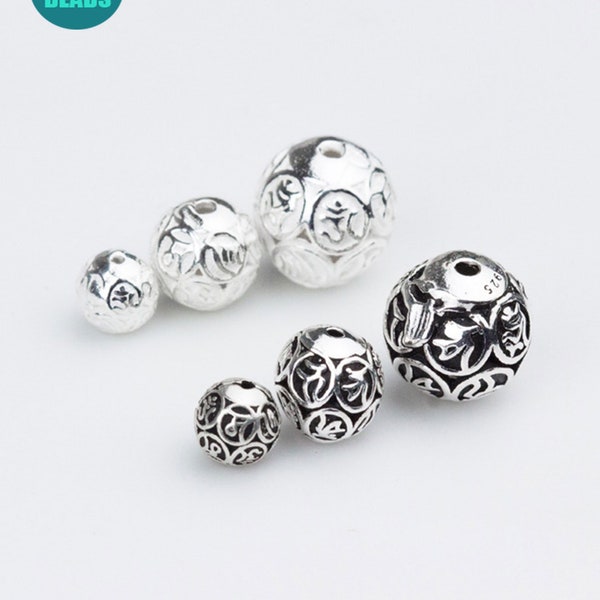 Cuentas de mantra de plata esterlina S925, cuentas de bolas de plata, cuentas de mala, espaciador de cuentas, 5,8 mm, 8 mm, 10 mm