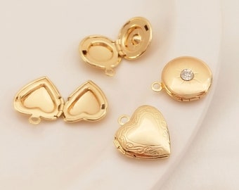 1/2/4/10/20PCS 14K Real Gold Plated Photo Lockets Locket Pendant,Gold Heart Locket Pendant,Gold Round Locket Pendant