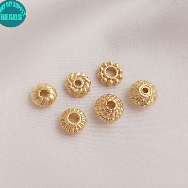 10/50PCS 14K Real Gold Plated Rondelle Beads,Gold Plated UFO beads,Gold Spacer Beads