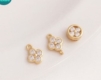 14K Real Gold Plated Clover Connector,Clover Charm,Clover Beads,CZ Charm,Tiny Clover connector