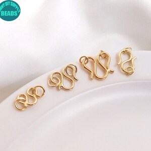 10/20/50PCS 14K 本物の金メッキ W クラスプ、ブレスレット クラスプ、S クラスプ、ゴールド M クラスプ
