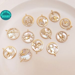 1PC 14K Real Gold Plated Zodiac Charm,Zodiac Pendants,Zodiac necklace Pendants,White Shell Zodiac Charm