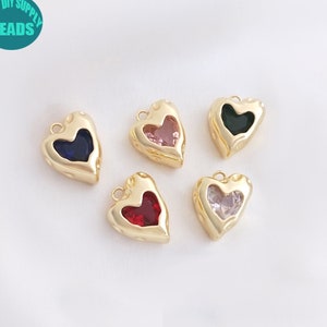 14k Gold Plated Heart Charm,Cz Heart Cham,Gold Heart Pendant,Necklace Pendant,14mmx16mm