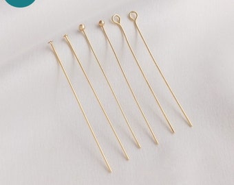 50PCS 14K Gold Plated brass ball Pins/Eye Hole Pin/Flat Pin,15-45mm Jewelry Pin