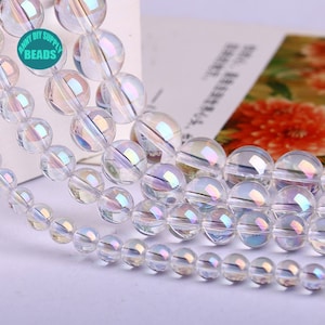 6/8/10/12mm Angel Aura Natural clear Quartz Beads,aurora borealis beads,Full Strand 15inch Angel Aura Beads