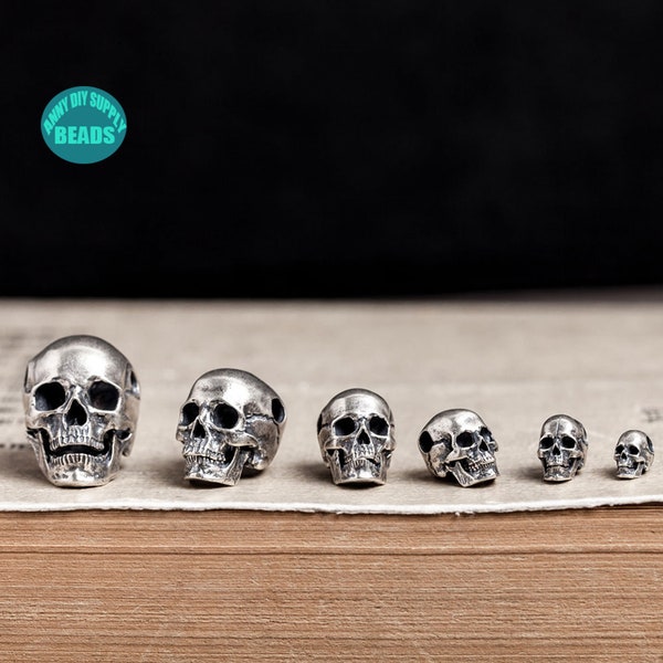 1 pièces S925 pendentif tête de mort en argent Sterling, perle tête de mort, perle 3D, bijoux tête de mort