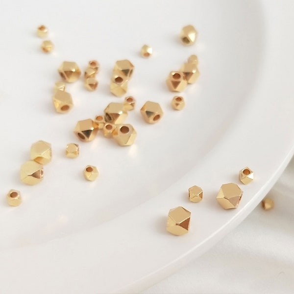 2.5 / 3 / 4 / 5 mm 10 / 50 / 100 Stück 14K Echt Vergoldete Messing Spacer Perlen, Vergoldete Facettierte Perlen