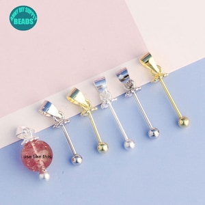1/5/10pcs S925 Sterling Silver Bail Connector,Silver bead bail,Pinch Bails with bead Caps,Necklace Pinch Bails