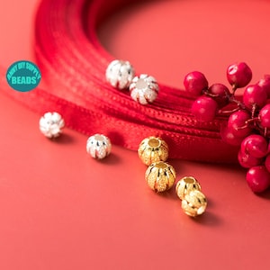 5/6mm S925 Sterling Silver Pumpkin beads,Round Spacer Beads, Silver Ball Beads