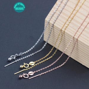 1PC Solid S925 Sterling Silver Adjustable Chain,Silver Cross Chain with Sliding bead,needle head chain,45cm 1.3mm chain