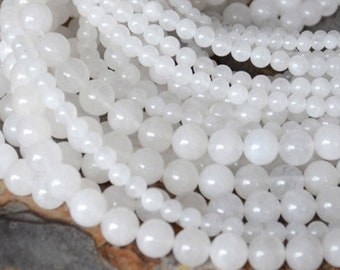 Natural Snow Quartz beads,Smooth Round Beads,White Snow Quartz Beads,Full Strand