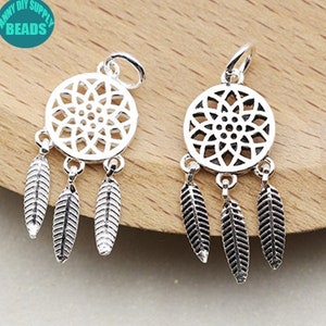S925 Sterling Silber Charms, antike Silber Charms, Traumfänger Sterling Silber Charms, Ohrring Anhänger