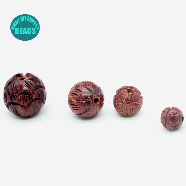 10pcs 6mm 8mm 10mm 20mm Blood Sandalwood Beads,Wood Beads,Lotus Carved Beads,Bracelet Beads supply,Mala Spacer Beads