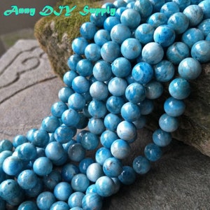 Genuine Natural AA Blue Apatite Beads,Smooth Round beads,4/6/8/10mm Full Strand