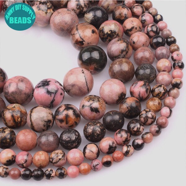 4/6/8/10/12/14mm Black Veined Rhodonite beads,Natural Rhodonite Stone Beads,Loose Round Beads,Gemstone Beads,Full strands