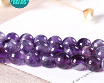 4/6/8/10/12/14mm Natürliche Amethyst Perlen, Glatte runde Amethyst Perlen, Heilkristallperlen Großhandel