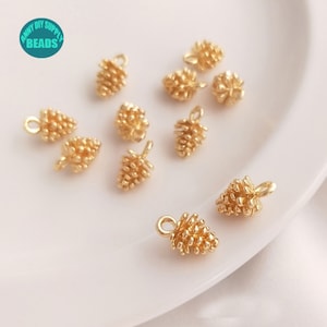 1/5/10/20pcs 14K Real Gold Plated Pinecone Charm Pendant,8x12mm