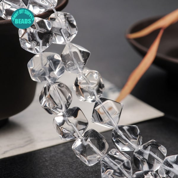 Perles de cristal de quartz clair de 10 mm, grandes perles à facettes, perles de cristal de quartz, brin de 30 cm