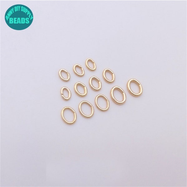 100pcs 14K Real Gold Plated brass Open Rings,Oval Shape Jump Rings,Gold plated Jump Rings,Gold Rings