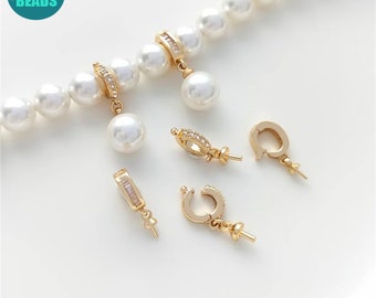 14k Gold Plated CZ Paved Bails,Jewelry Bails,Half Hole Bead Bails,Pendant Holder,Gold Bails,Pearl Necklace Charm Holder,Can Remove Bails