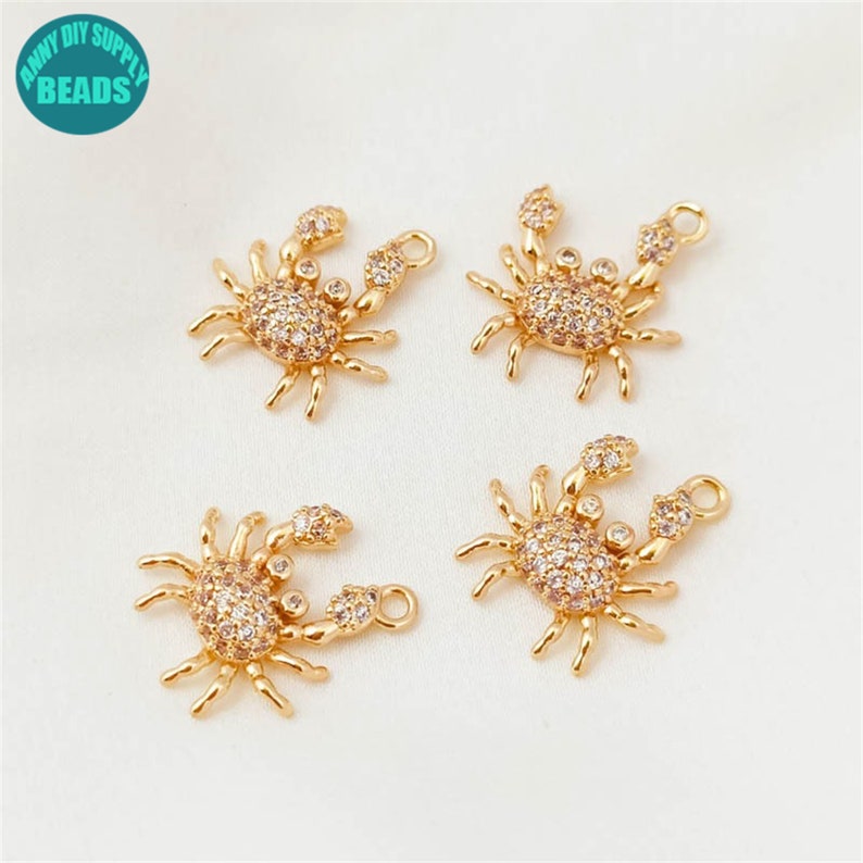 14k Real Gold Plated Crab Charm,Cz Paved Animal Charm, DIY Jewelry Pendant Supplies image 4