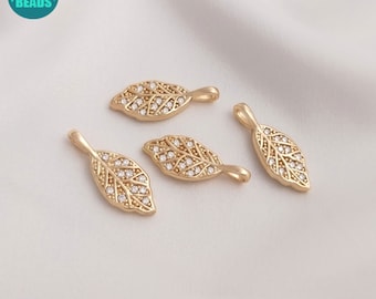 14Kゴールドメッキのリーフチャーム、ゴールドトーンのメープルリーフ