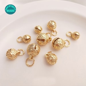 8/10/12mm 14K real Gold Plated bell Charm,Gold bell pendant