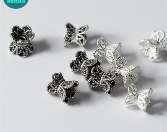 6mm S925 Solid Sterling Silver Bead Caps,Double Flower Bead Caps,Silver Bead Caps,Metal Bead Caps,DIY Jewelry Making supply