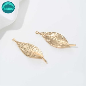 14k echt vergulde bladbedel, bladhanger, schattige hanger, oorbelbedel, 16 x 47 mm