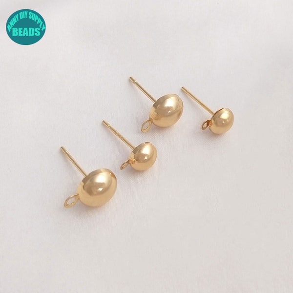 14K Real Gold Plated Brass Earring Stud With S925 Sterling Silver Needle,Dot Earring Stud With Loop