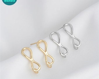 14k Gold Plated Brass Infinite Symbol Earring Stud,Minimalist Earring Stud With S925 Sterling Silver Needle,Earring Stud With Loop