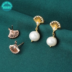 S925 Sterling silver ginkgo leaf Earring Posts,Cute Leaf Earring post with Loop,Earring Stud,Fan Silver Earring Making Supply