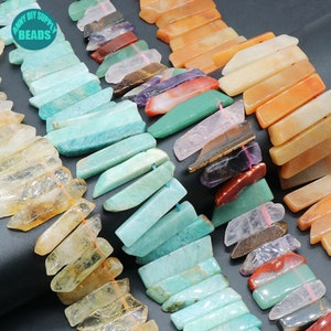 Natural Gemstone Slice Stick Points Loose Beads,Crystal Side Hole Stick  Stone Beads,Top Drilled Stone Beads