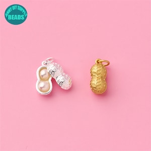S925 Sterling Silver Peanut Necklace Pendant,Sterling  Silver peanut Charm,Necklace Charm,Good Luck Charm