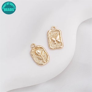 14K Real Gold Plated Rose Flower Pendant,Gold Plated Butterfly Charm,Necklace Charm,Bracelet Charm,Rectangular Pendant