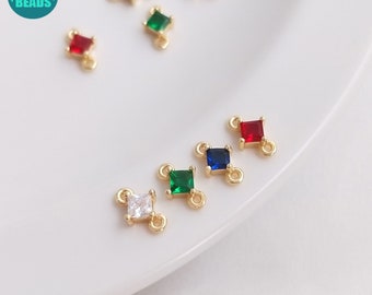 1/2/10/20PCS 14K Real Gold Plated CZ Connector,Colorful CZ Connector, Zirconia Connector