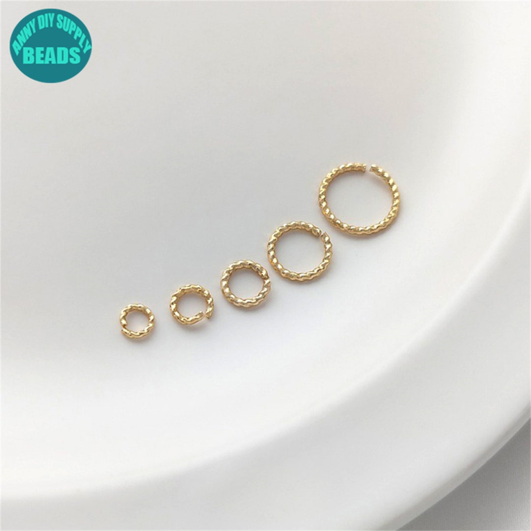 14k Gold Plated Brass Carved Wire Thick Open Rings,thick Jump Rings