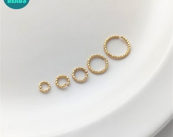 14k Gold Plated Brass Carved Wire Thick Open Rings,Thick Jump Rings,Open Ring,Gold Ring Connector,Gold Ring Connector