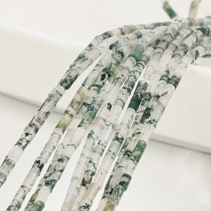 2x4mm Tiny Tube beads,Moss Agate Tube Beads,Moss Agate Beads,Tiny Tube Beads,Gemstone Beads,Gemstone Tube Beads,Full Strand 15&#39;&#39;