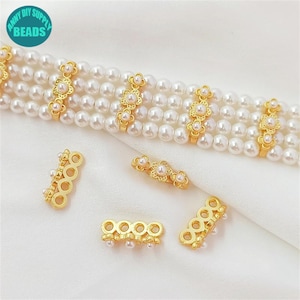18k Matt Gold Plated Pearl Spacer Bar Beads,Four Hole Spacer Bar,Multi Chain Necklace Findings,12x3.5mm