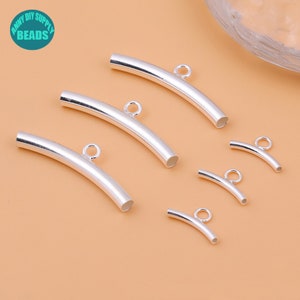 S925 Solid Sterling Silver Tube Beads, Beads,Sterling Silver Beads,Curved Tube Beads,Tube Bead Bails,Pendant Bails